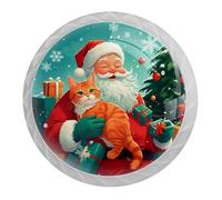 Confezione da 4 pomelli bianchi per armadietti da cucina con gatto e Babbo Natale, maniglie per cassettiera, comodino, armadio