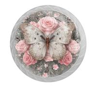 Confezione da 4 pomelli bianchi per armadietti da cucina, con motivo a farfalla e rosa, maniglie per cassettiera, comodino, armadio