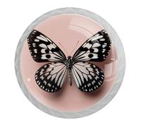 Confezione da 4 pomelli bianchi per cassetti da cucina, con motivo a farfalla, per cassettiera, comodino, armadio