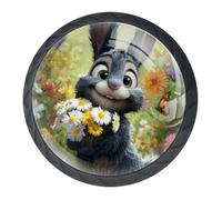 Confezione da 4 pomelli decorativi a forma di coniglio e fiore, per cassetti alla moda, pomelli per comò, maniglie per armadi e cassetti, 3,5 cm