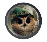 Confezione da 4 pomelli decorativi a forma di gufo con cappello a trifoglio, per cassetti alla moda, pomelli per cassettiere, maniglie per armadi e cassetti, 3,5 cm