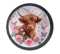 Confezione da 4 pomelli decorativi a forma di mucca e rosa, per cassetti alla moda, pomelli per cassettiere, maniglie per armadi e cassetti, 3,5 cm