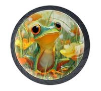 Confezione da 4 pomelli decorativi a forma di rana e fiori di campo per armadietti e cassetti, per soggiorno, bagno, mobili, armadi, pomelli per comò e armadi moderni
