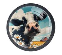 Confezione da 4 pomelli decorativi per armadi e cassetti, stile rurale, divertenti a forma di mucca, per armadi e cassetti, 3,5 cm