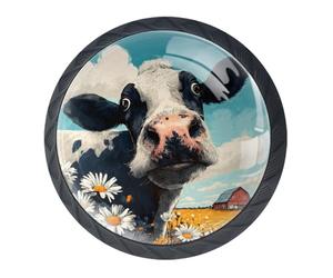 Confezione da 4 pomelli decorativi per armadi e cassetti, stile rurale, divertenti a forma di mucca, per armadi e cassetti, 3,5 cm