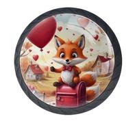 Confezione da 4 pomelli decorativi per armadietti e cassetti, motivo: volpe e amore, per armadi alla moda, maniglie per cassettiere, 3,5 cm