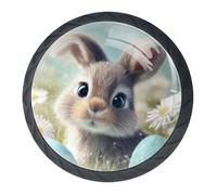 Confezione da 4 pomelli decorativi per cassetti a forma di coniglio e margherita, per armadi alla moda, pomelli per comò, maniglie per armadi e cassetti, 3,5 cm