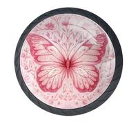 Confezione da 4 pomelli decorativi per cassetti a forma di farfalla, colore rosa, per armadi alla moda, pomelli per cassettiere, maniglie per armadi e cassetti, 3,5 cm
