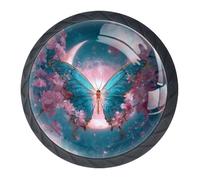 Confezione da 4 pomelli decorativi per cassetti a forma di farfalla sotto la luna, per armadi alla moda, pomelli per comò, maniglie hardware per armadi e cassetti, 3,5 cm