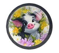 Confezione da 4 pomelli decorativi per cassetti a forma di maiale e fiori, per armadi alla moda, pomelli per comò, maniglie per armadi e cassetti, 3,5 cm