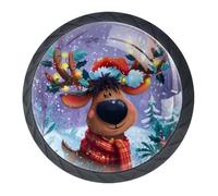 Confezione da 4 pomelli decorativi per cassetti a forma di renna natalizia nella neve, per armadi alla moda, pomelli per comò, maniglie per armadi e cassetti, 3,5 cm