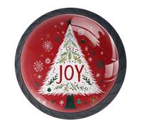 Confezione da 4 pomelli decorativi per cassetti con albero di Natale e gioia, per armadi alla moda, pomelli per comò, maniglie per armadi e cassetti, 3,5 cm