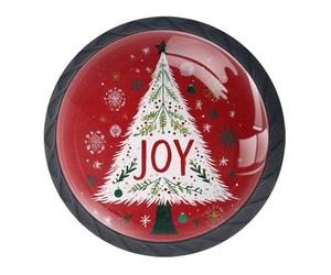 Confezione da 4 pomelli decorativi per cassetti con albero di Natale e gioia, per armadi alla moda, pomelli per comò, maniglie per armadi e cassetti, 3,5 cm