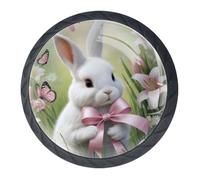 Confezione da 4 pomelli decorativi per cassetti con coniglietto pasquale e fiori, per armadi alla moda, pomelli per comò, maniglie per armadi e cassetti, 3,5 cm