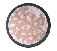 Confezione da 4 pomelli decorativi per cassetti, con foglie rosa e bianche, 3,5 cm, pomelli decorativi per cassetti, armadi, armadi, set da 4