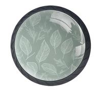 Confezione da 4 pomelli decorativi per cassetti con foglie verde chiaro e nero, 3,5 cm, pomelli per cassettiera, maniglie per cassetti, armadi, armadi, set da 4