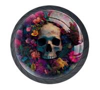 Confezione da 4 pomelli decorativi per cassetti con teschio nel fiore, per armadi alla moda, pomelli per comò, maniglie hardware per armadi e cassetti, 3,5 cm