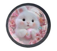 Confezione da 4 pomelli decorativi per cassetti e armadi con motivo floreale rosa e coniglietto pasquale, per armadi alla moda, pomelli per cassettiere, maniglie per armadi e cassetti, 3,5 cm