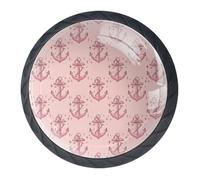 Confezione da 4 pomelli decorativi per cassetti e cassettiere, colore rosa, motivo nave, 3,5 cm, per cassetti, armadi, armadi, set da 4