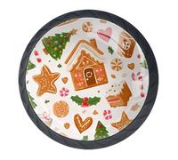 Confezione da 4 pomelli decorativi per cassetti, motivo: pan di zenzero e alberi di Natale, 3,5 cm, per cassetti, armadi, armadi, set da 4