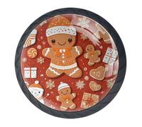 Confezione da 4 pomelli decorativi per cassetti, motivo pan di zenzero rosso, 3,5 cm, pomelli decorativi per cassetti, armadi, armadi, set da 4