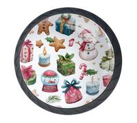 Confezione da 4 pomelli decorativi per cassetti, motivo: pupazzo di neve di pan di zenzero, 3,5 cm, per cassetti, armadi, armadi, set da 4