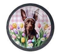 Confezione da 4 pomelli decorativi per cassetti pasquali a forma di cane e fiori, per armadi alla moda, pomelli per comò, maniglie per armadi e cassetti, 3,5 cm