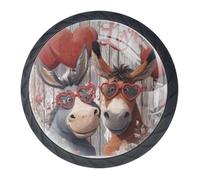 Confezione da 4 pomelli decorativi per cassetti vintage a forma di asino e amore, per armadi alla moda, maniglie per cassettiere, maniglie per armadi e cassetti, 3,5 cm