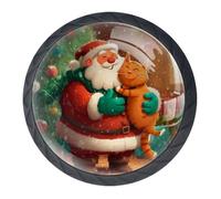 Confezione da 4 pomelli natalizi a forma di gatto con Babbo Natale, decorativi per cassetti per armadi alla moda, pomelli per comò, maniglie per armadi e cassetti, 3,5 cm