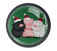 Confezione da 4 pomelli natalizi a forma di maialino, decorativi per cassetti per armadi alla moda, pomelli per comò, maniglie per armadi e cassetti, 3,5 cm