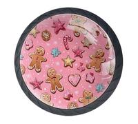 Confezione da 4 pomelli natalizi per cassetti, colore rosa pan di zenzero, 3,5 cm, pomelli decorativi per cassetti, armadi, armadi, set da 4