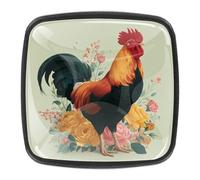 Confezione da 4 pomelli neri a forma di gallo e rosa per armadietti e cassetti, a foro singolo, per cassetti e armadietti da cucina