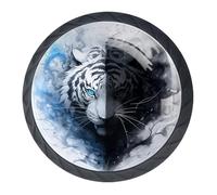 Confezione da 4 pomelli neri e bianchi a forma di tigre, rotondi da 35 mm, per cassetti della cucina, armadietti, mobili da cucina, con viti di 2 dimensioni