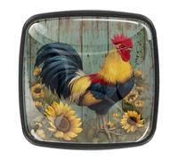 Confezione da 4 pomelli neri per armadietti, stile vintage rurale, con girasoli e gallo, per cassetti e cassetti, colore nero