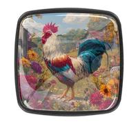 Confezione da 4 pomelli per armadietti a forma di gallo con viti di montaggio, pomelli piatti neri per cassetti, pomelli per cassettiera, maniglie a foro singolo, per bagno e camera da letto