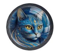 Confezione da 4 pomelli per armadietti a forma di gatto blu, decorativi per armadi alla moda, pomelli per comò, maniglie hardware per armadi e cassetti, 3,5 cm