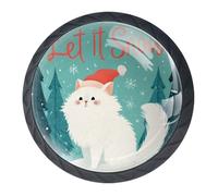 Confezione da 4 pomelli per cassetti a forma di gatto natalizio con neve, pomelli e tiranti alla moda, pomelli per mobili da cucina, maniglie per armadio/armadio