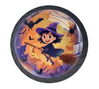 Confezione da 4 pomelli per cassetti a tema Halloween con strega, pomelli e tiranti alla moda, pomelli per mobili da cucina, maniglie per armadio/armadio/armadio