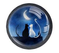 Confezione da 4 pomelli per cassetti con gatti sotto la luna, pomelli e tiranti alla moda, pomelli per mobili da cucina, maniglie per armadio/armadio/armadio