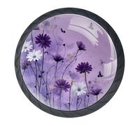 Confezione da 4 pomelli per porta a margherita viola, 35 mm, neri, rotondi, per cassetti per porte della cucina, armadietti, mobili da cucina, con viti di 2 dimensioni