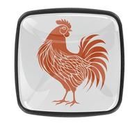 Confezione da 4 pomelli quadrati con silhouette di gallo rosso, pomelli neri per armadietti da cucina, maniglie per cassetti a foro singolo, per cassetti, armadi, credenze, porte