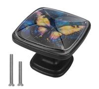 Confezione da 4 pomelli quadrati neri per armadietti da cucina, farfalle e stelle, maniglie per armadi, cassettiere, armadi e bagno