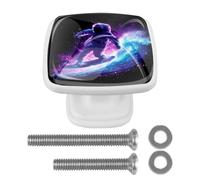Confezione da 4 pomelli quadrati per armadietti da cucina, antichi astronauti da surf, maniglie per armadio, cassettiera, armadio, decorazione della cucina, bianco