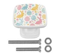 Confezione da 4 pomelli quadrati per armadietti da cucina, conigli antichi e uova, maniglie per armadio, cassettiera, armadio, decorazione della cucina, bianco