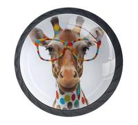 Confezione da 4 pomelli rotondi a forma di giraffa, 35 mm, neri, per cassetti e ante della cucina, con viti di 2 misure