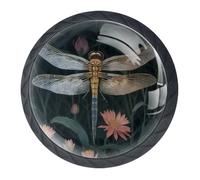 Confezione da 4 pomelli rotondi a forma di libellula, 35 mm, neri, per cassetti e ante della cucina, con viti di 2 misure