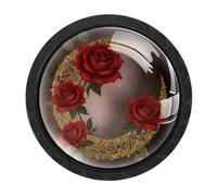 Confezione da 4 pomelli rotondi a forma di luna, color oro rosa, diametro 35 mm, per cassetti e armadi, con 8 viti per armadi e mobili