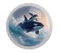 Confezione da 4 pomelli rotondi bianchi a forma di balena a forma di pinguino, per cassetti da 35 mm, per ante della cucina, armadietti, mobili da cucina, con viti di 2 dimensioni