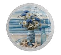 Confezione da 4 pomelli rotondi bianchi a forma di margherita a forma di stella marina, per cassetti da 35 mm, per ante della cucina, armadietti, mobili da cucina, con viti di 2 dimensioni