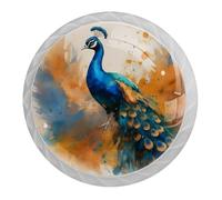 Confezione da 4 pomelli rotondi bianchi a forma di pavone, per cassetti da 35 mm, per ante della cucina, armadietti, mobili da cucina, con viti di 2 dimensioni